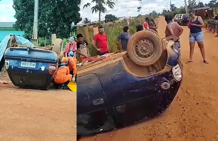 Motorista perde o controle e capota veículo sendo encaminhado ao Pronto-Socorro do Hospital Regional