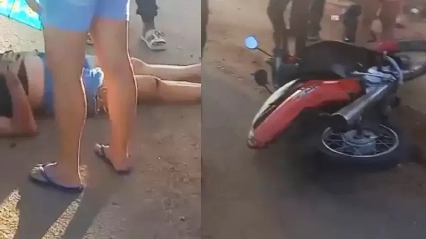 Jovem fica ferida após cair de motoneta em rua com buracos no segundo distrito de Ji-Paraná