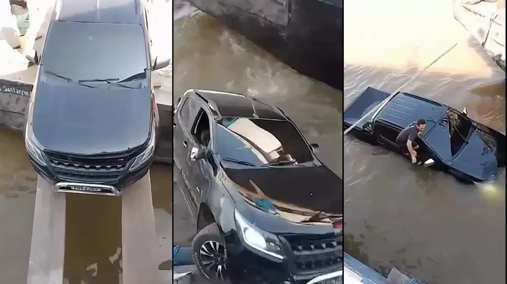 Vídeo mostra carro caindo em rio durante tentativa de embarque em balsa: “Vai que dá”