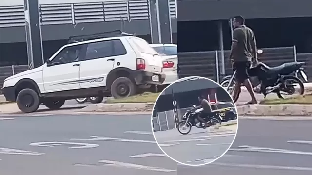 Vídeo: Homem Surta no Trânsito em Ji-Paraná e Foge da PRF sem Capacete após chutar vários veículos no Trevo do Jeedá