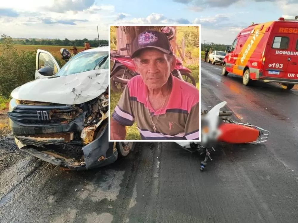 Acidente fatal na BR-435: Idoso de 62 anos morre após colisão entre moto e picape em colisão frontal