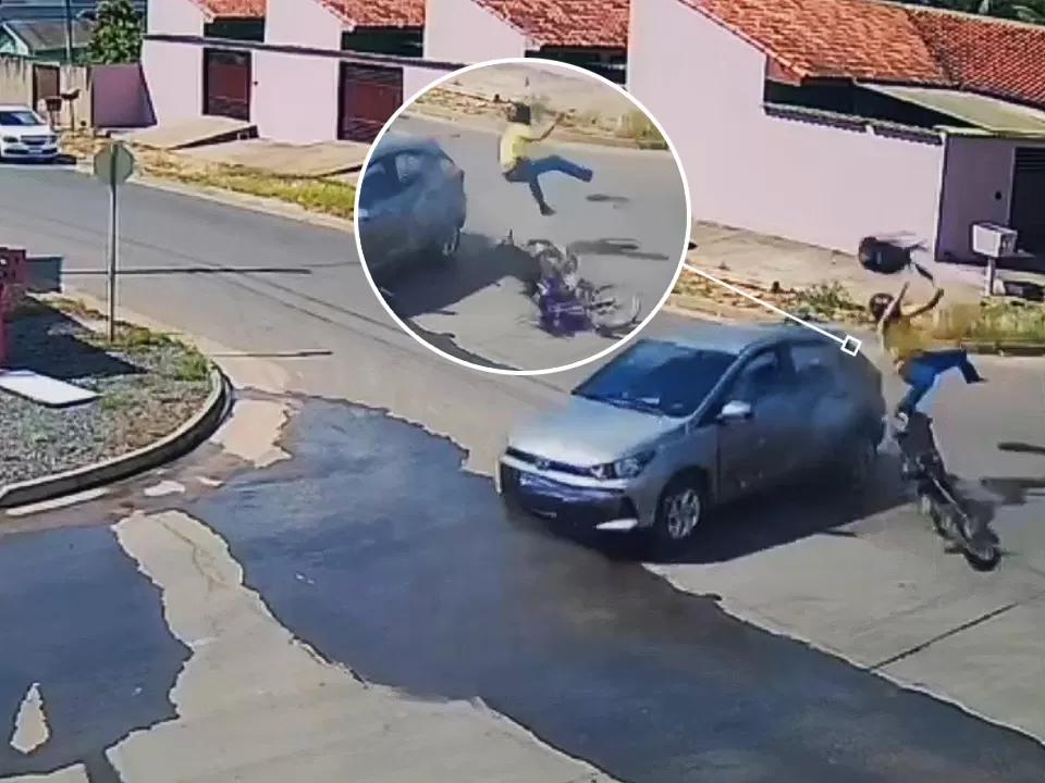 Colisão Violenta Entre Carro e Moto em Ji-Paraná — Veja o Exato Momento do Impacto na R. Antônio Atanásio da Silva 