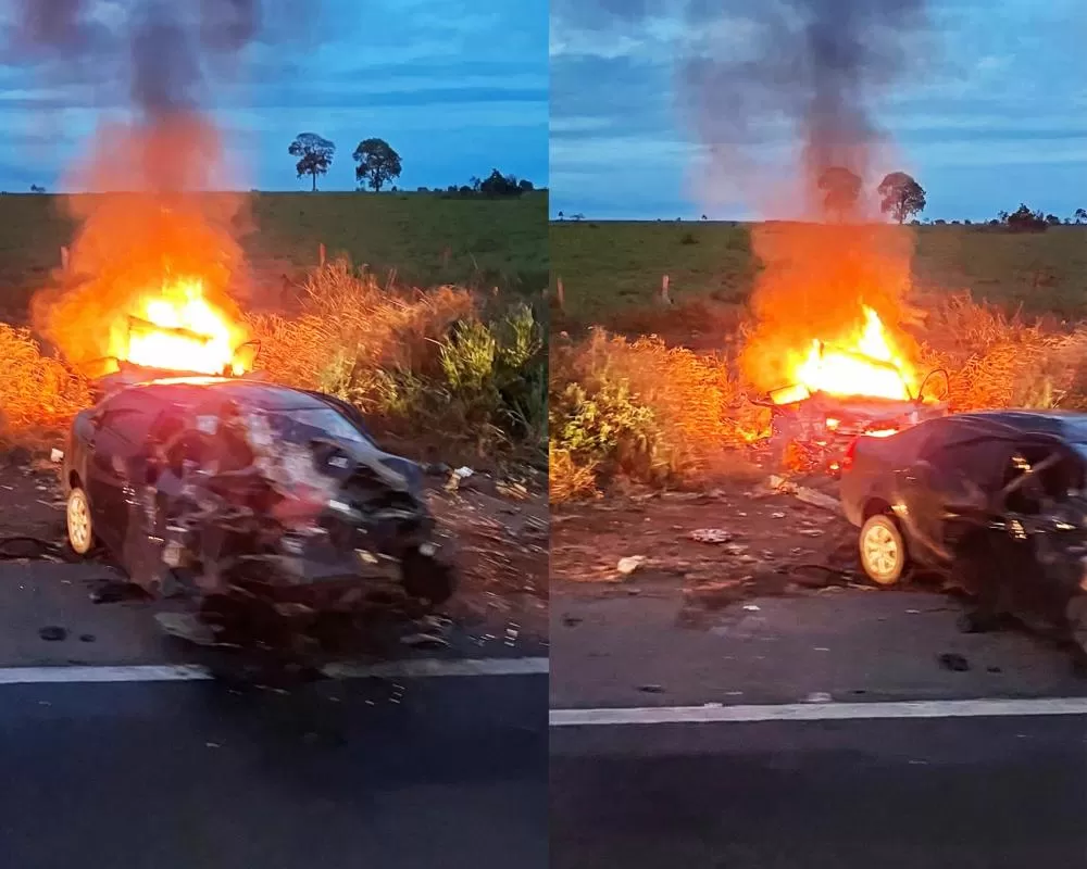 Vídeo: Colisão grave no Km 300 deixa feridos e carro destruído durante a madrugada entre Ji-Paraná e Presidente Médici
