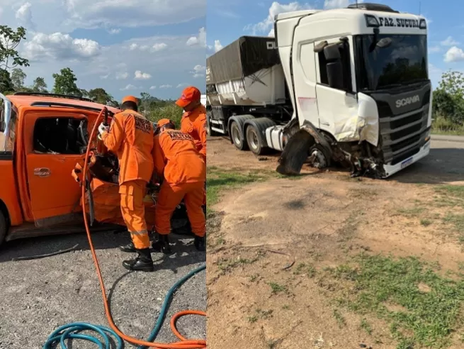 Tragédia na BR 364: Caminhonete Colide com Carreta e Deixa Homem Preso nas Ferragens