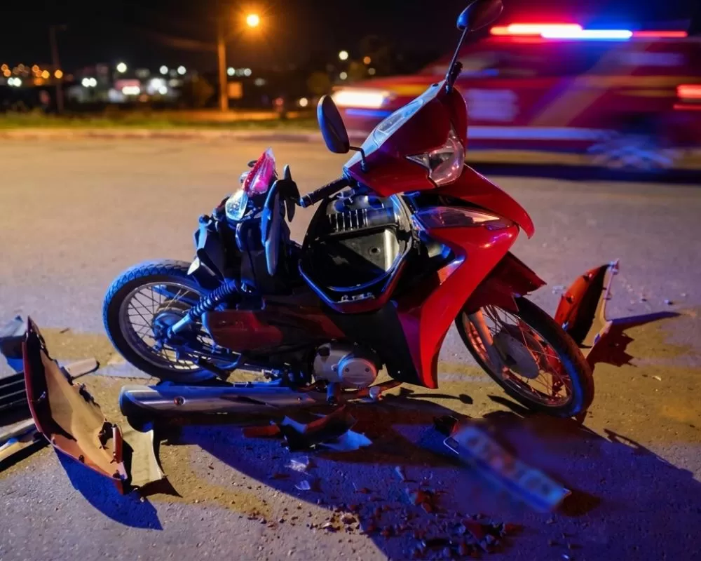 Engavetamento na Avenida JK destrói motocicleta e deixa veículos danificados em Ji-Paraná