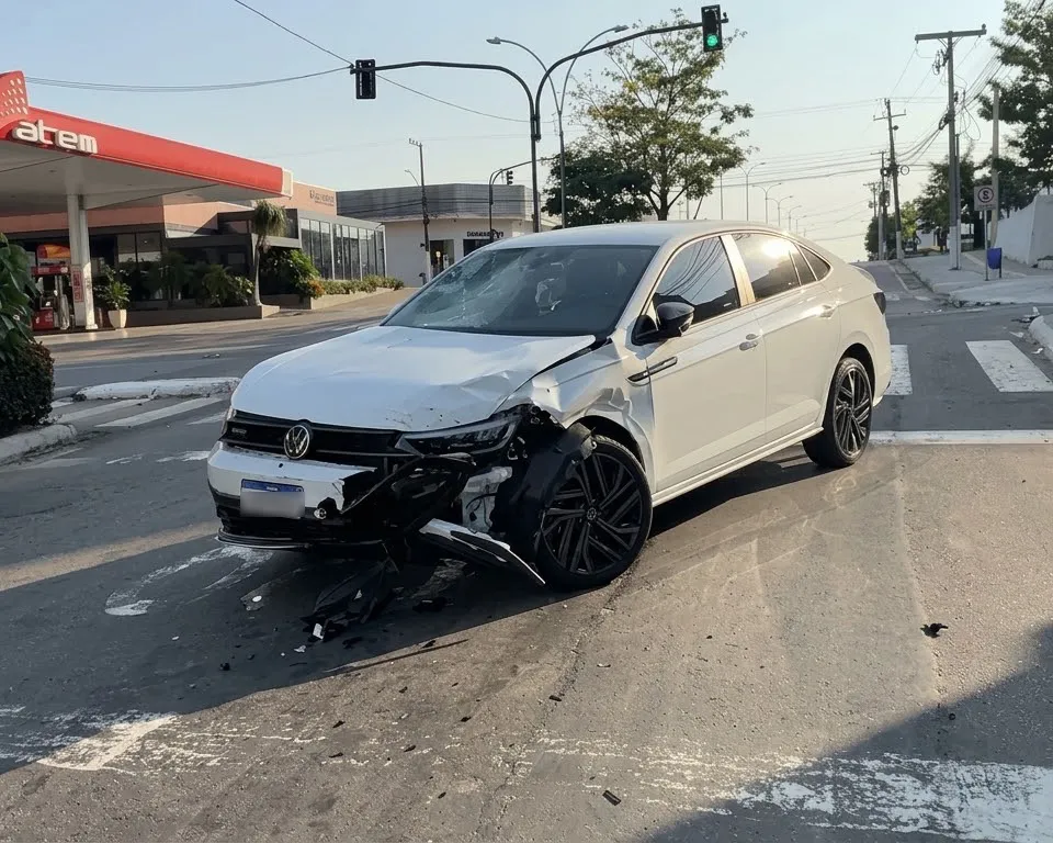 Jovem acaba ferido e socorrido pelo SAMU após colisão entre motocicleta e Volkswagen Virtus no centro de Ji-Paraná