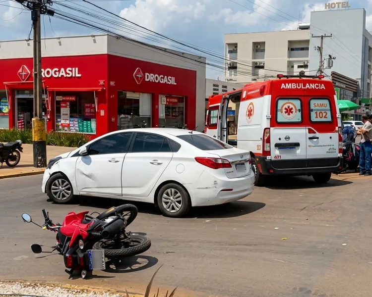 Choque violento por volta das 12h35 entre um Hyundai HB20S e uma motocicleta deixa condutor ferido em Ji-Paraná