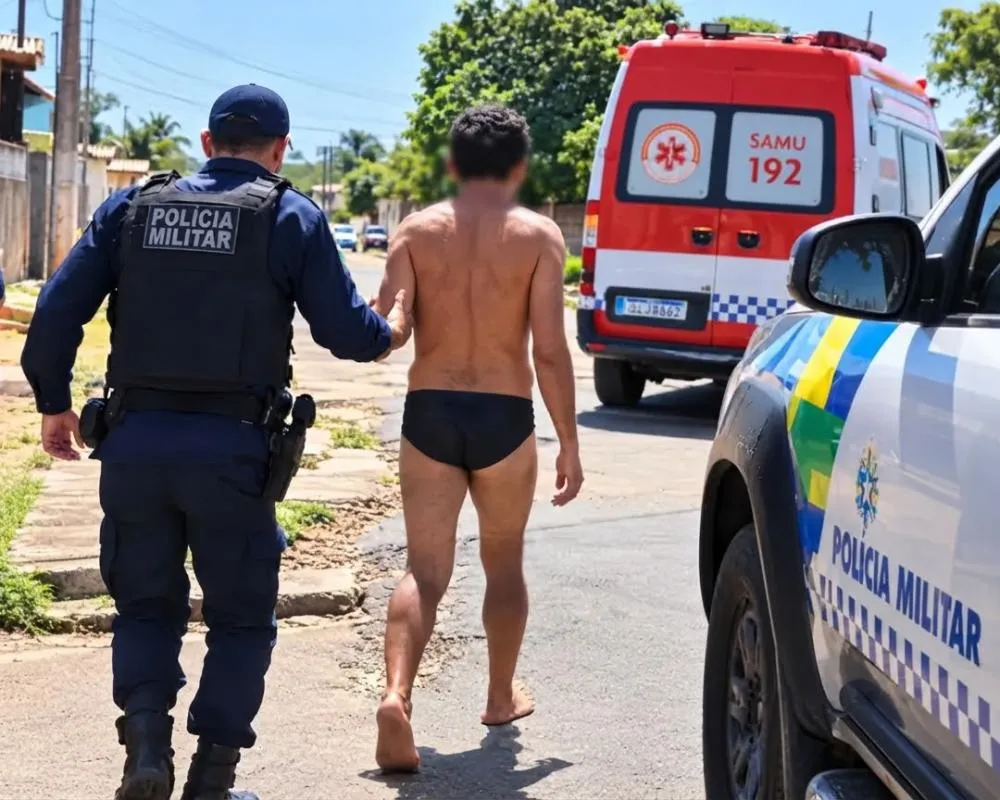 Surto no Calor: Homem tira as roupas no meio da rua e caminha apenas de cueca no bairro União II em Ji-Paraná