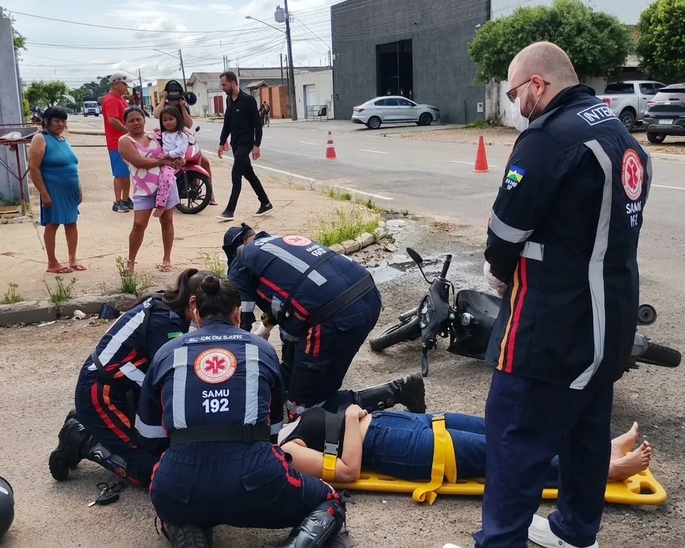  Mulher fica desacordada e sofre fratura no braço em colisão entre Toyota Etios e motoneta na T-18 com Teresina em Ji-Paraná