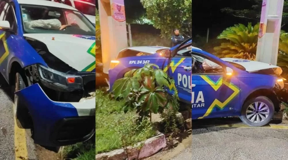 Rondônia: Policial sofre mal súbito e colide viatura da PM contra poste